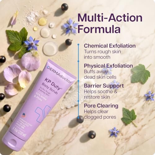 DERMAdoctor KP Bump Eraser Body Scrub with 10% AHAs + PHAs for Keratosis Pilaris, Dry, Rough, and Bumpy Skin, Dermatologist Formulated Exfoliating Body Scrub with Glycolic and Lactic acids - 8 Fl oz