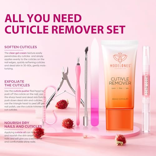 Modelones Cuticle Remover, Nail Kit Cuticle Trimmer Pusher Remover Liquid