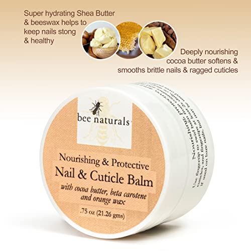 Bee Naturals Nail & Cuticle Balm - Cocoa Butter & Beta Carotene Blend for Strong, Smooth Nails - luscious natural tangerine fragance Shea Butter & Beeswax Cruelty-Free Nail Care