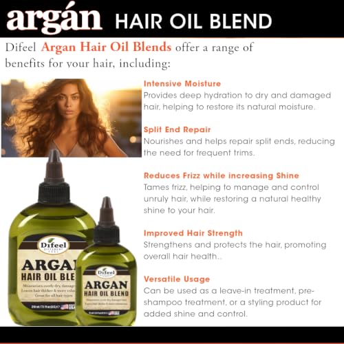 Difeel Argan Hair Oil Blend 7.1 Ounce - for Dry & Damaged Hair, Helps Improve Shine, Softness & Manageability, Lightweight Hair Treatment