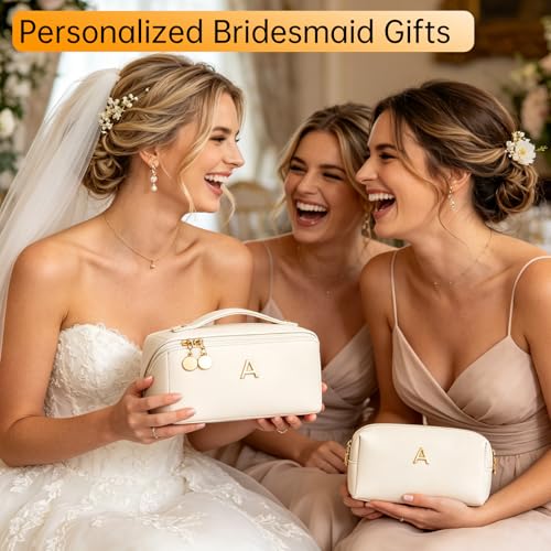 CLOUDWINGS Initial Makeup Bag Personalized Gift for Women Teen Girls