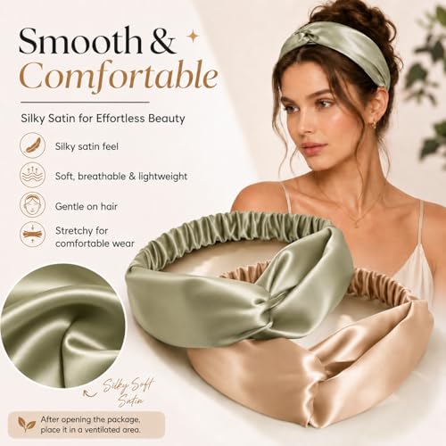 MTLEE 9 Pieces Elastic Hair Wraps and Adjustable Satin Headbands Twisted Turban Band for Face Washing, Women and Girls Hair Accessory, 9 Colors(Classic Color)