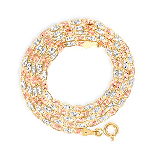 Nuragold 10k Real Tri Color Gold Valentino 1.5mm Thin Anchor Chain Necklace - 20"