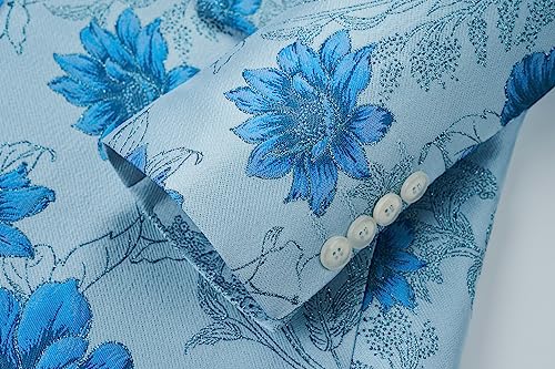 UNINUKOO Mens Blazer Floral Suit Jacket Notched Lapel Tuxedo Luxury Paisley Prom Casual Blazer for Men US Size 38 Light Blue