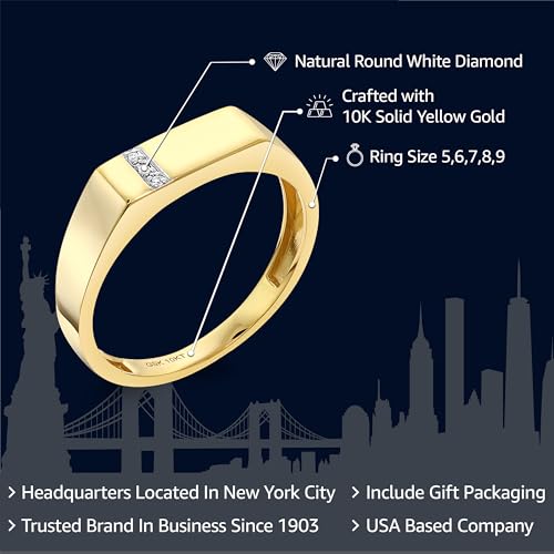Gem Stone King Men's Custom Engraving Lazer Cut 10K Solid Yellow Gold White Diamond Wedding Anniversary Ring for Men| Size 11
