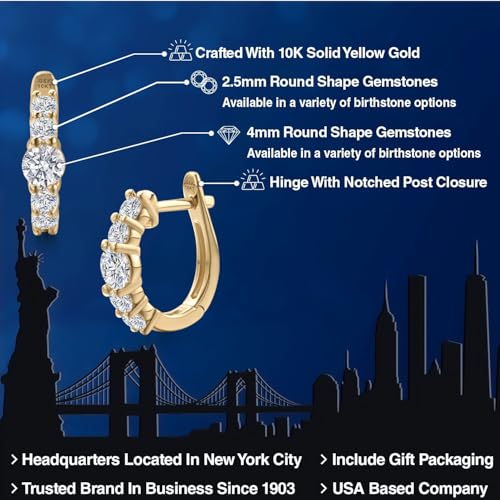 Gem Stone King 10K Yellow Gold Lab Grown Diamond Hoop Earrings for Women