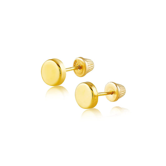Hoberta Real 14k solid Round Yellow Gold Tiny Circle Stud Earrings with Screw back for Women Girls Men for Sensitive ears Small & Minimalist Dot Studs Jewelry for Gift (4mm)