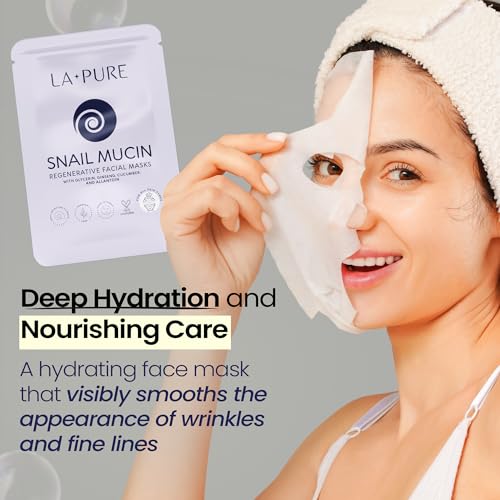 LA PURE Korean Snail Mucin Mask – Cruelty-Free – 10 Hydrating Sheet Masks