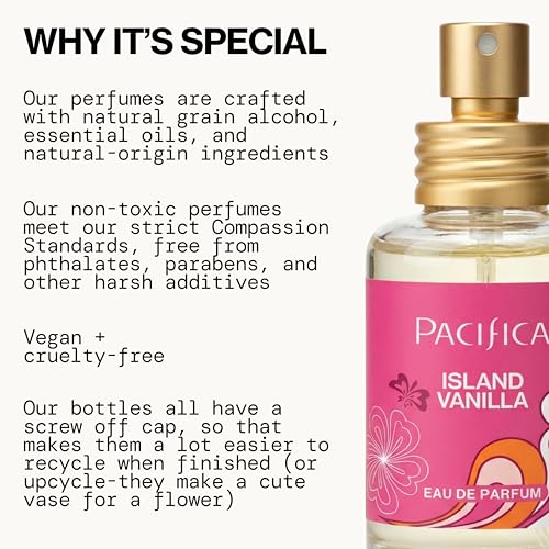 Pacifica Island Vanilla Perfume – Clean Vanilla Fragrance for Women - Warm Tropical Aroma - Long-Lasting Clean Beauty Non Toxic Scent, Vegan & Cruelty-Free, 1 oz Travel-Friendly Spray
