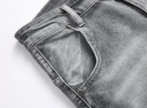 XIMXIMMTIAN Men Slim Fit Jeans Fashion Biker Jeans for Men Stretch Designer Distressed Straight Denim Pants (32, 2131 Gray)
