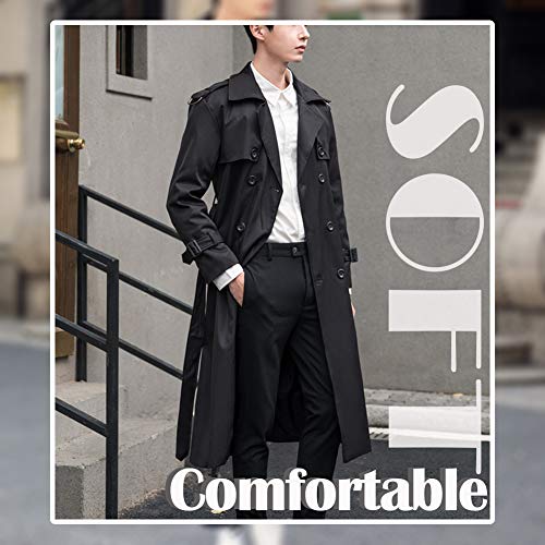 Pantete Men's Double Breasted Trench Coat Oversized Casual Windbreaker Lapel Long Jacket Overcoat