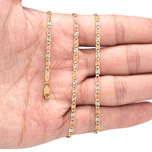 Nuragold 10k Solid Tri Color Gold Valentino 2.6mm Anchor Chain Necklace - 16"