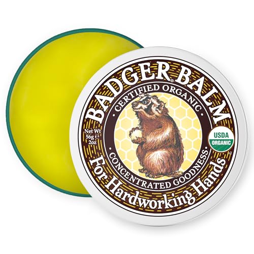 Badger Healing Balm, Hard Working Hands Cream, Organic Hand Cream for Dry Cracked Hands, Long Lasting Hand Moisturizer/Dry Hands Treatment, 2 oz Tin