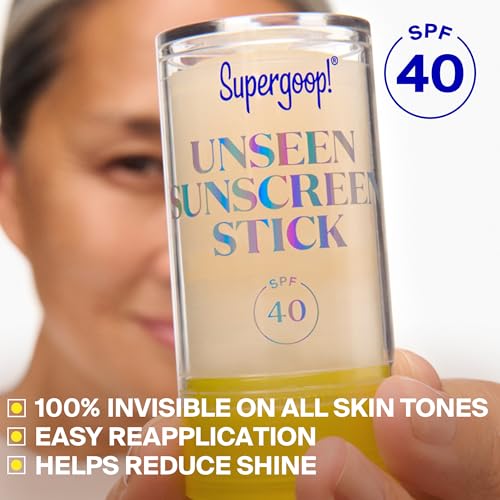Supergoop! Unseen Sunscreen Stick - SPF 40 - Clear & Invisible Sun Protection - Broad Spectrum Face Sunscreen - Glides Over Makeup - Natural Finish - For All Skin Types - 0.7 fl oz