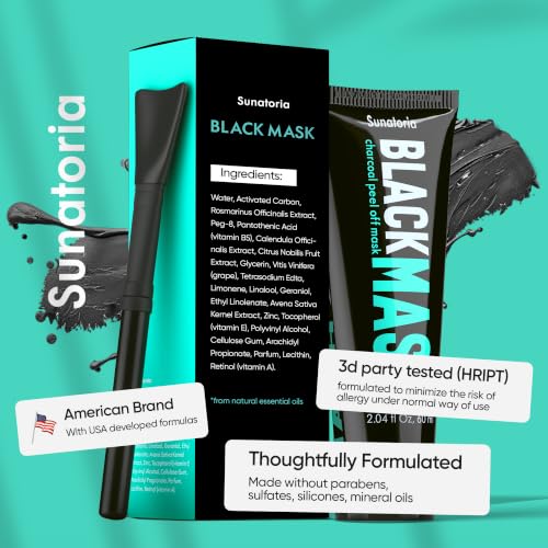 SUNATORIA Original Black Peel Off Face Mask – Charcoal Pore Mask – Helps Remove Excess Oil & Lift Away Surface Impurities – Botanical Extracts & Vitamins A, E, B5 – 2.04 fl oz