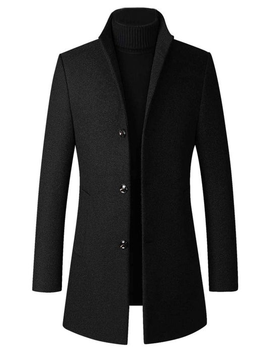 Minibee Men's Trench Woolen Coat Winter Stylish Long Slim Fit Luxury Wool Blend Topcoat Business Down Jacket L