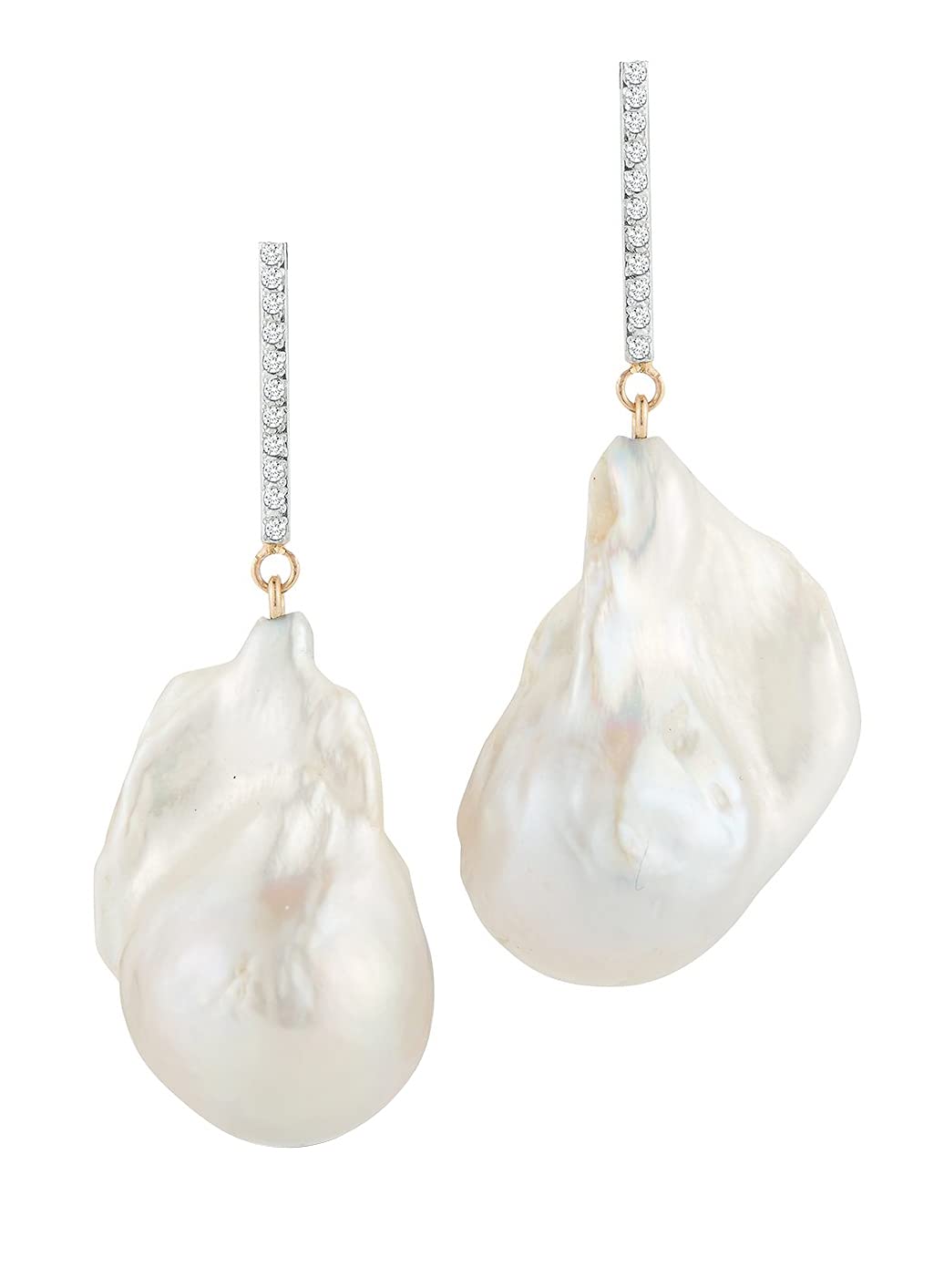 Mateo New York, 14K Gold Baroque Pearls and Diamonds Earring - Small