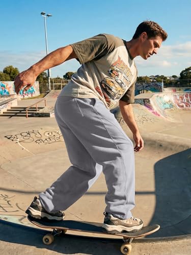 JMIERR Mens Baggy Sweatpants Drawstring Wide Leg Sweat Pants with Pockets Quiet Luxury Big and Tall, 3XL, Light Grey