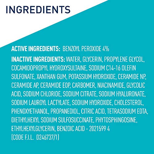 CeraVe Foaming Acne Cream Cleanser, Face Wash with 4% Benzoyl Peroxide, 5oz
