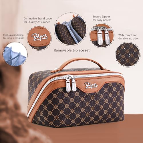 BOYATU Travel Makeup Bag Cosmetic Bags for Women: 3-Piece Make up Bag Set