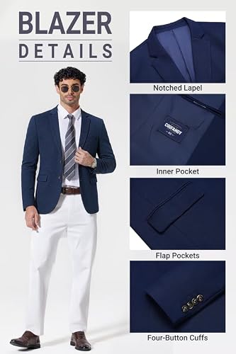 COOFANDY Men's Casual Blazer Sport Coats Lightweight Big and Tall Suit Jackets Two Button Linen Business Blazer A-Navy Blue