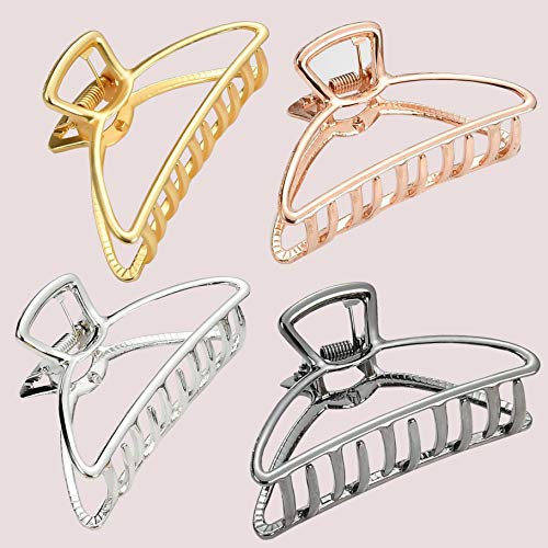 HH&LL Hair Clips, Metal Hair Claw Barrette Clamp Jaw for Women (2, Black+ Silver)