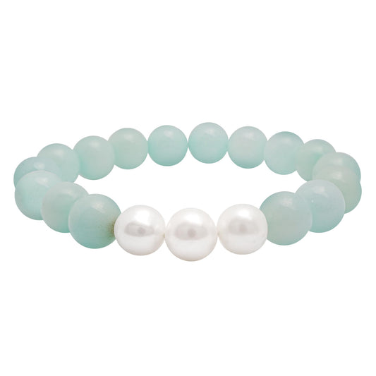 Aqua Jade Beaded Bracelet with Freshwater Pearls, OS, Aqua Jade