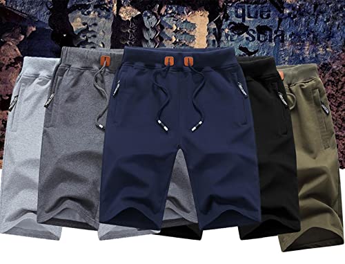 JustSun Mens Shorts Casual Sports Classic Fit Joggers Shorts with Elastic Waist Zipper Pockets Black Small
