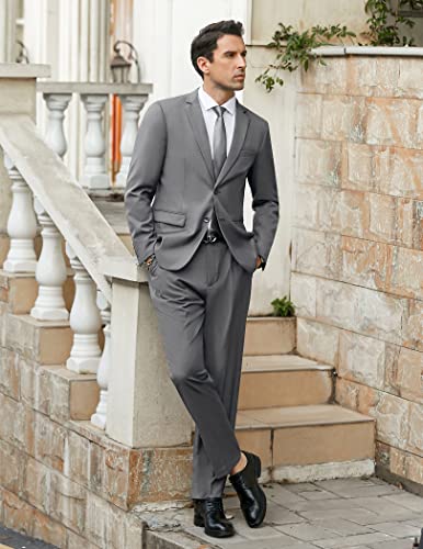 COOFANDY Men's 2 Piece Suits Classic Fit 2 Button Dress Suits Tuxedo Jacket Blazer Suit for Wedding Dinner Prom Grey