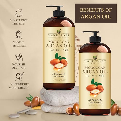 Handcraft Blends Moroccan Argan Oil - 16 Fl Oz - 100% Pure and Natural - Premium Grade Carrier Oil for Skin and Hair - Hair and Body - Massage - Cold-Pressed