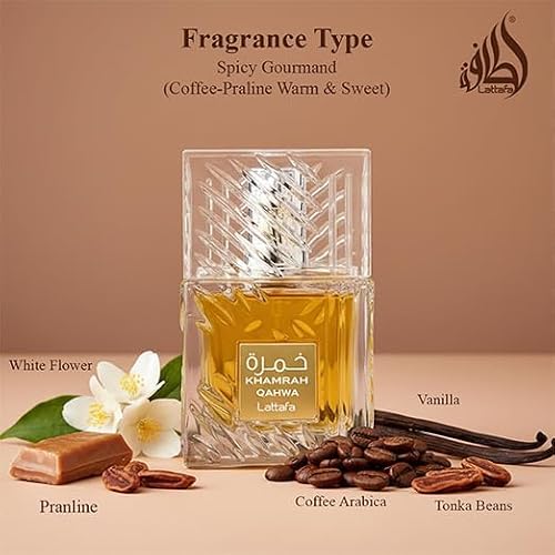 Lattafa Khamrah Qahwa - Vanilla, Warm Spicy, Cinnamon, Sweet - Eau de Parfum Long-Lasting Fragrance for Unisex, 3.40 Ounce / 100 ml