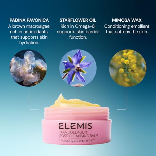 ELEMIS Pro-Collagen Rose Cleansing Balm - 3-in-1 Daily Face Cleanser - Melts Away Waterproof Makeup and Sunscreen - Rose and Elderberry Oil - 100