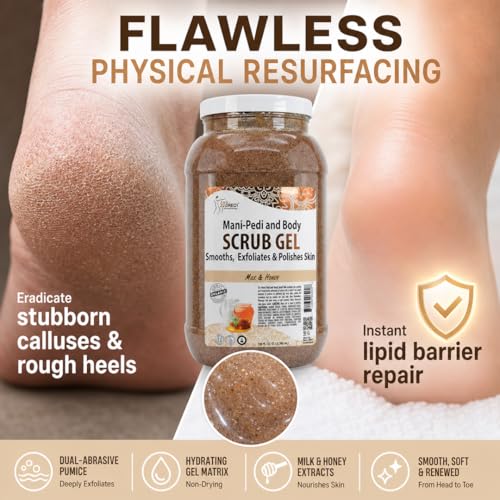 SPA REDI Pumice Callus Scrub Gel – Dual-Action Exfoliant for Rough & Dry Feet | Hyaluronic Acid, Amino Acids, Panthenol & Comfrey Extract | Cruelty-Free | Professional Salon & Home Use | 128 oz