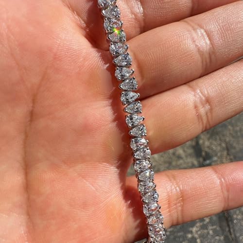 10Ct Pear Shape Diamond Tennis Bracelet Wide 14k White Gold Lab Created