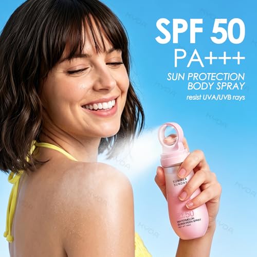 KYDA SPF 50 Watermelon Sunscreen Spray, Travel Size Cooling Body Sunscreen