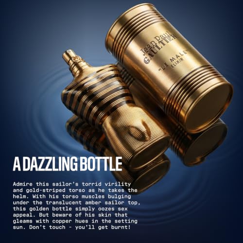 Jean Paul Gaultier Le Male Elixir Parfum Travel Spray - Long Lasting Woody Aromatic Cologne for Men with Lavender, Tonka Bean & Warm Amber - Luxury Elixir Parfum, 0.34 oz