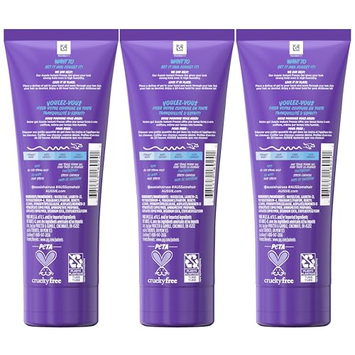 Aussie Instant Freeze Sculpting Hair Gel, Maximum Hold, No Flaking, Long-Lasting, with Jojoba Oil, Sea Kelp, Australian Aloe, Frizz Control, Citrus Floral Scent, 7 Fl Oz Triple Pack