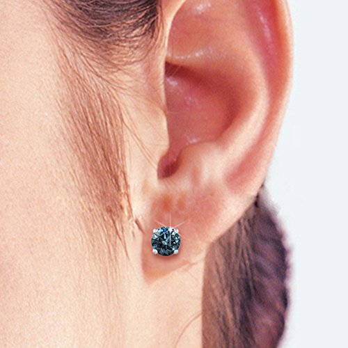 KATARINA 1/2 ct. Blue - I1 Round Brilliant Cut Diamond Earring Studs in 14K White Gold