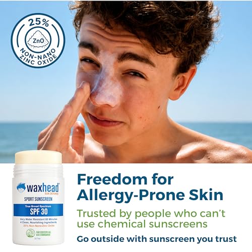 Waxhead Reef Safe Zinc Oxide Sunscreen Stick SPF 30, Face, Kids, Big 3.7oz