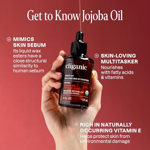 Cliganic Organic Jojoba Oil 16 oz, 100% Pure | Bulk, Natural Cold Pressed Unrefined Hexane Free for Hair & Face | Base Carrier Oil