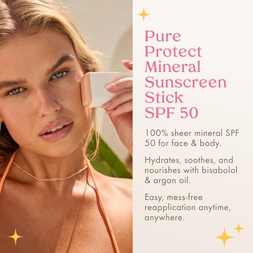 Kopari PURE PROTECT 100% Mineral Sunscreen Stick SPF 50+ Clear Zinc Oxide Face and Body Sunscreen with Hydrating Argan Oil, Shea Butter, Sheer Finish, Ultra-Portable, for Easy Reapplication
