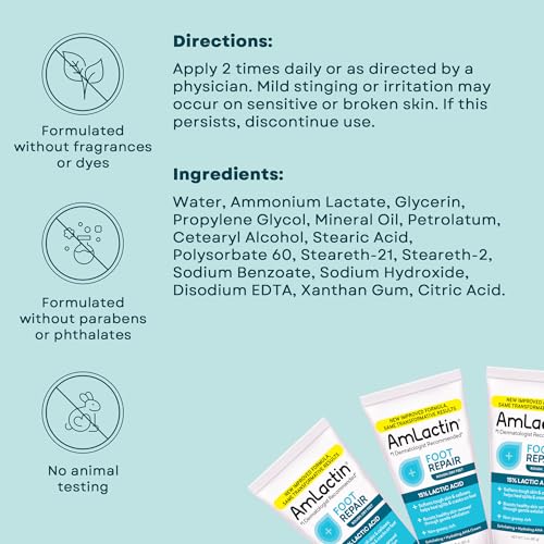 AmLactin Foot Repair Cream, 15% Lactic Acid for Cracked Heels, 3 oz