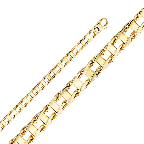 14k REAL Yellow Gold Solid Men's 7.5mm Handmade Chain Bracelet with Lobster Claw Clasp - 8.5"