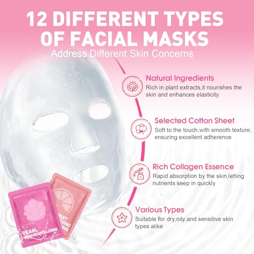 12 Pack Collagen Hydrating Face Masks Skincare, Face Mask for Dry Skin