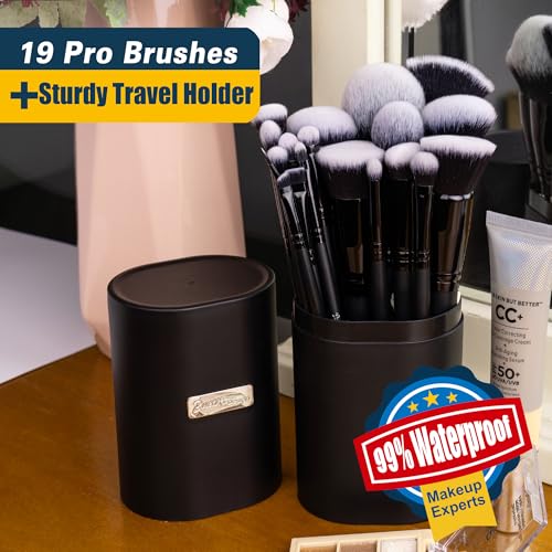 Bueart Design 19Pcs Ultra Soft Black Labeled Dense Hair Makeup Brushes Set