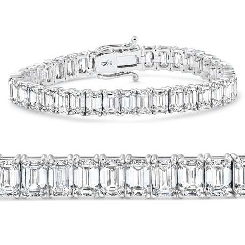 P3 POMPEII3 Pompeii 28Ct Emerald Diamond Tennis Bracelet 14k White Gold 7" 17.5g Lab Grown (EF,VS)