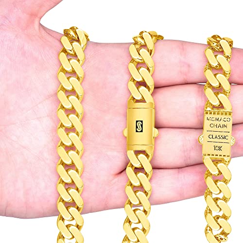 Nuragold 10k Real Yellow Gold Monaco 13mm Miami Cuban Chain Mens Bracelet - 7"