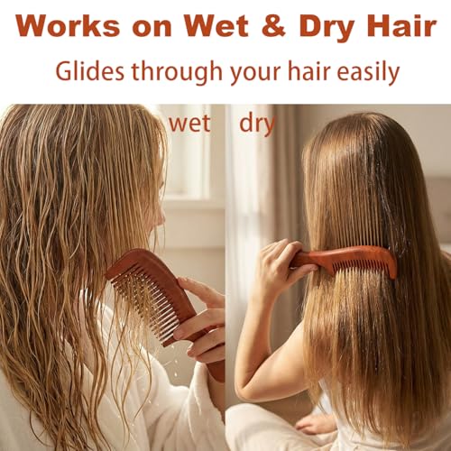 Morsafe 2 Pcs Sandalwood Hair Comb Set Wide and Fine Tooth Wooden Comb for Women Men, Anti-static Detangling Wood Comb for Curly Fine Frizzy Wet Dry Hair