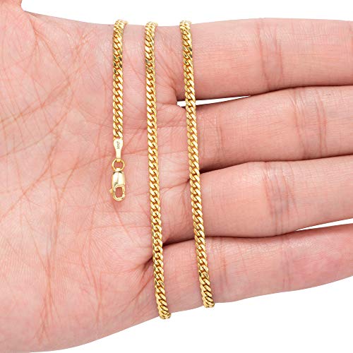 Nuragold 10k Real Yellow Gold Miami Cuban Link 2.7mm Solid Chain Necklace - 20"