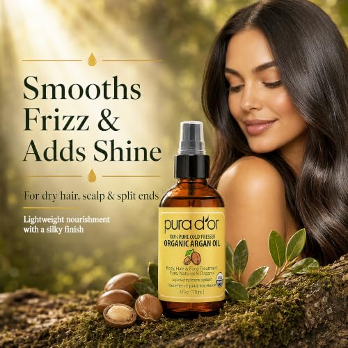 PURA D'OR Moroccan Argan Oil USDA ORGANIC Pure Cold-Pressed Hair & Skin 4oz